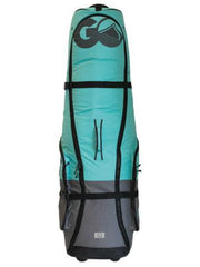 Liquid Force Golf Bag for kitesurfing and kiteboarding equipment with heavy duty handles and wheels in blue color.