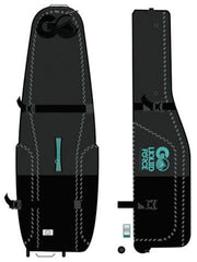 Liquid Force Golf Bag for kitesurfing and kiteboarding equipment with heavy duty handles and wheels in black color.